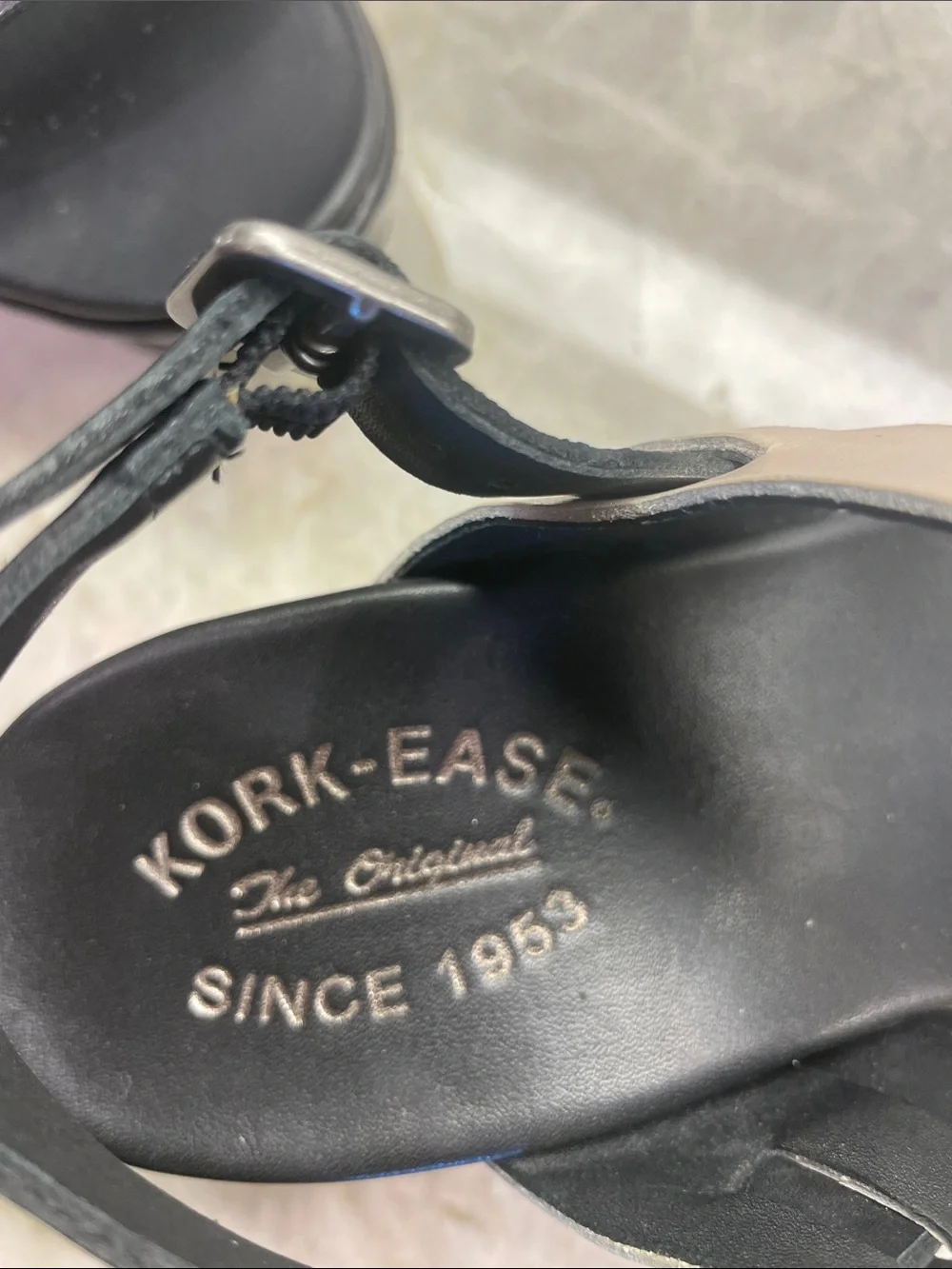 Kork-ease Women's Black and Light Creme Wedge Sandals
